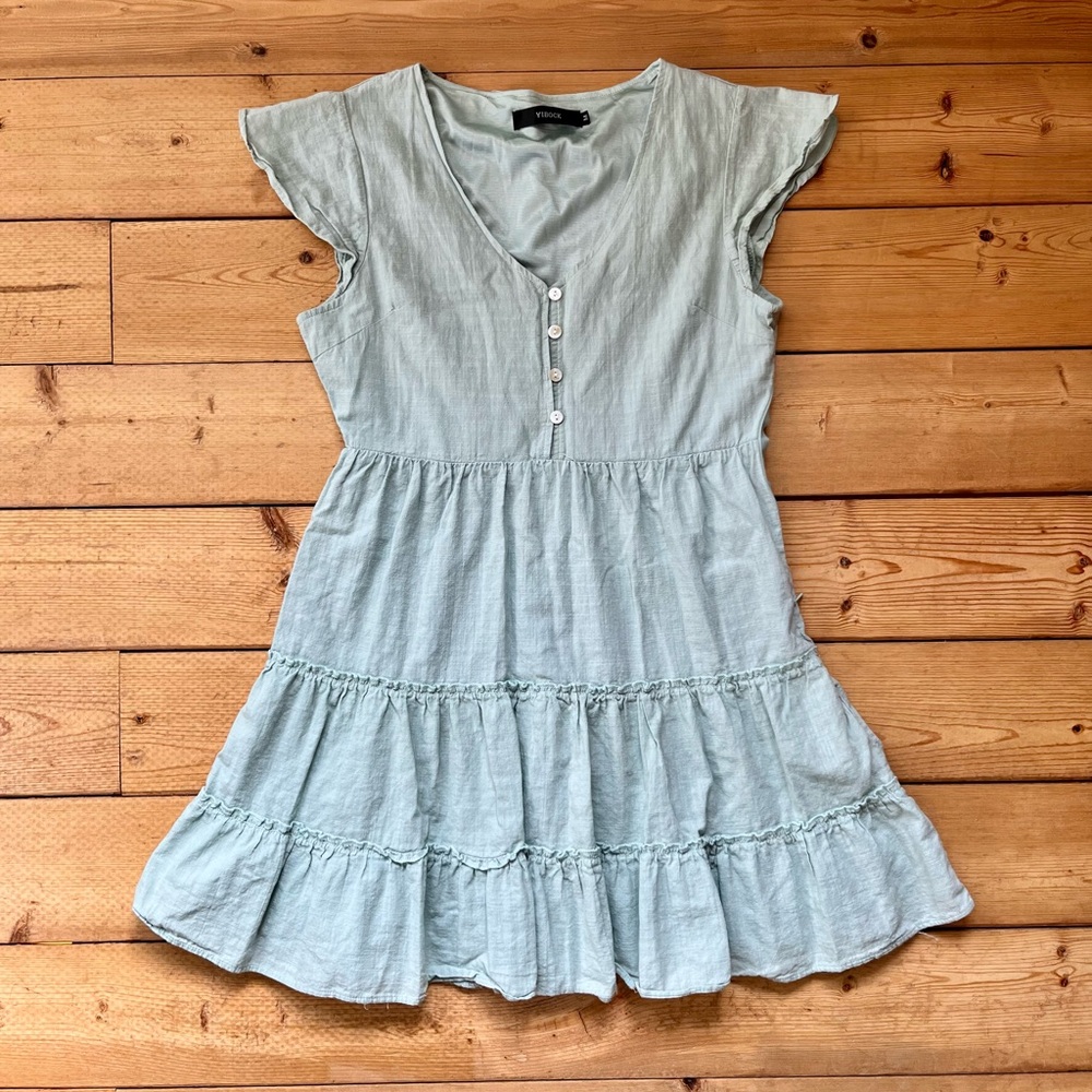 Light Blue Ruffle Sleeve Dress Yibock